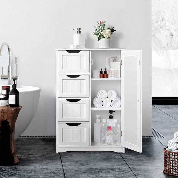 Harigal Modern Bathroom Floor Cabinet with 4 Drawers for Living Room Bedroom, White