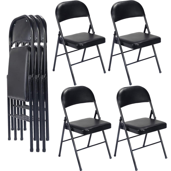 Harigal Fabric Padded Folding Chair (4 Pack), Black