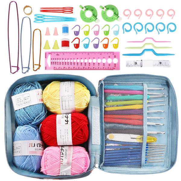 Harigal 67PCS Crochet Hook Set Knitting Starter Kit for Ergonomic Crochet Soft Grip Handle DIY Weave Yarn with Carry Bag for Beginners Adults Gifts